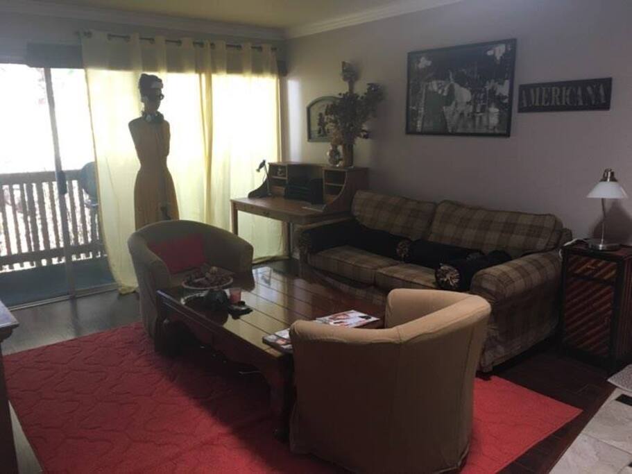 Living room looking toward balcony