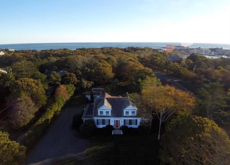 Arial view with Nantucket Sound in the background, Wychmere Harbor to the west
