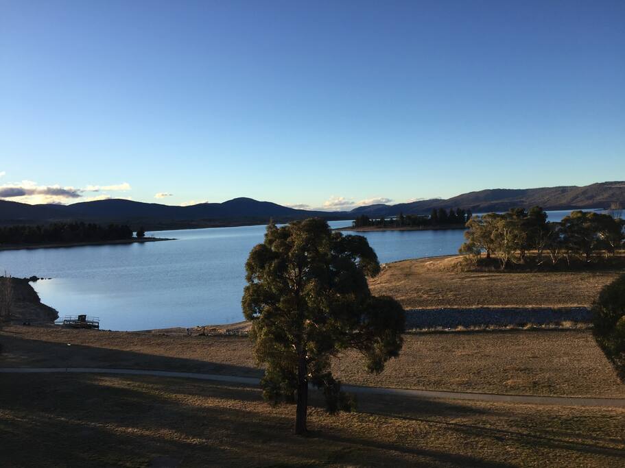 View over Lake Jindabyne from top level private balcony