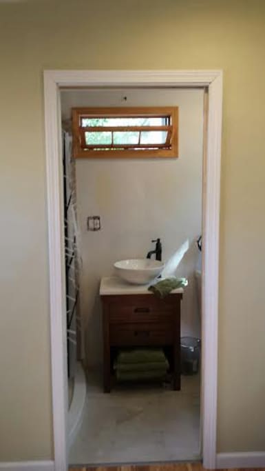 View of bathroom from main room.
