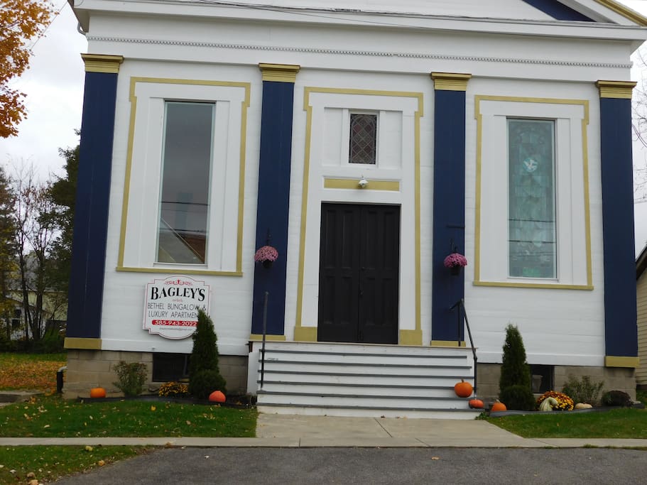 Main Entrance, front of the Church. Welcome to the Bethel Bungalow!