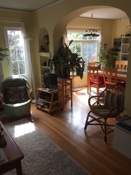 Living room flows into dining room.
