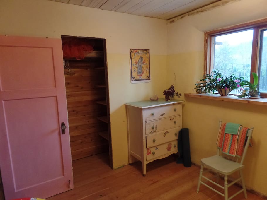 A nice empty dresser and cedar closet to store your bags, or unpack for a while.