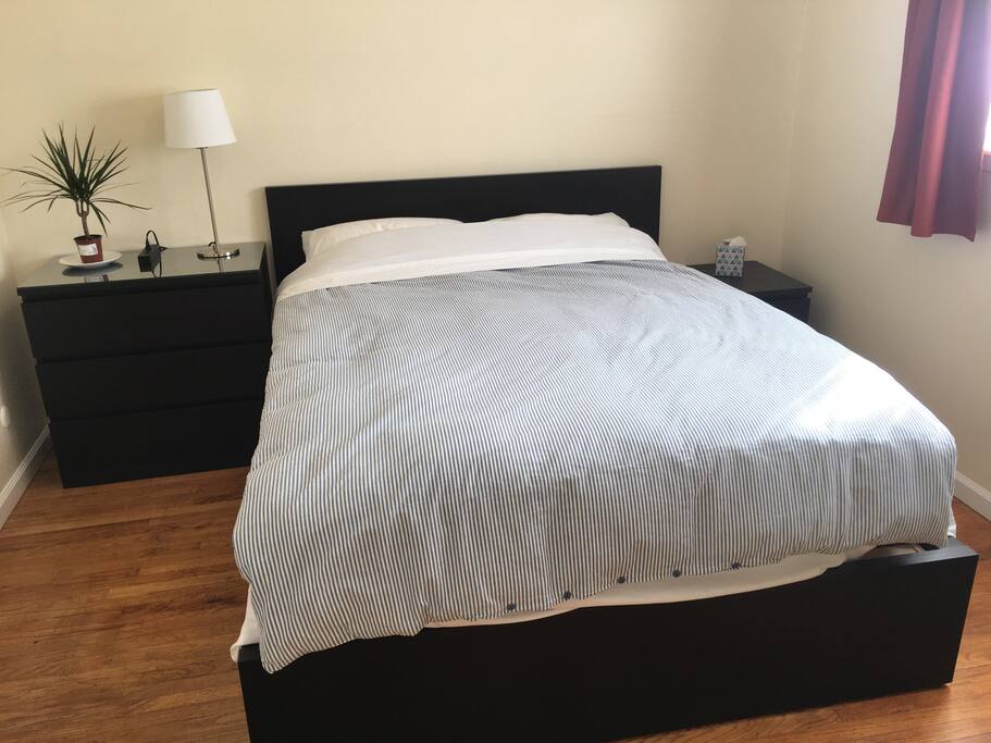 Queen bed with drawer and night stand