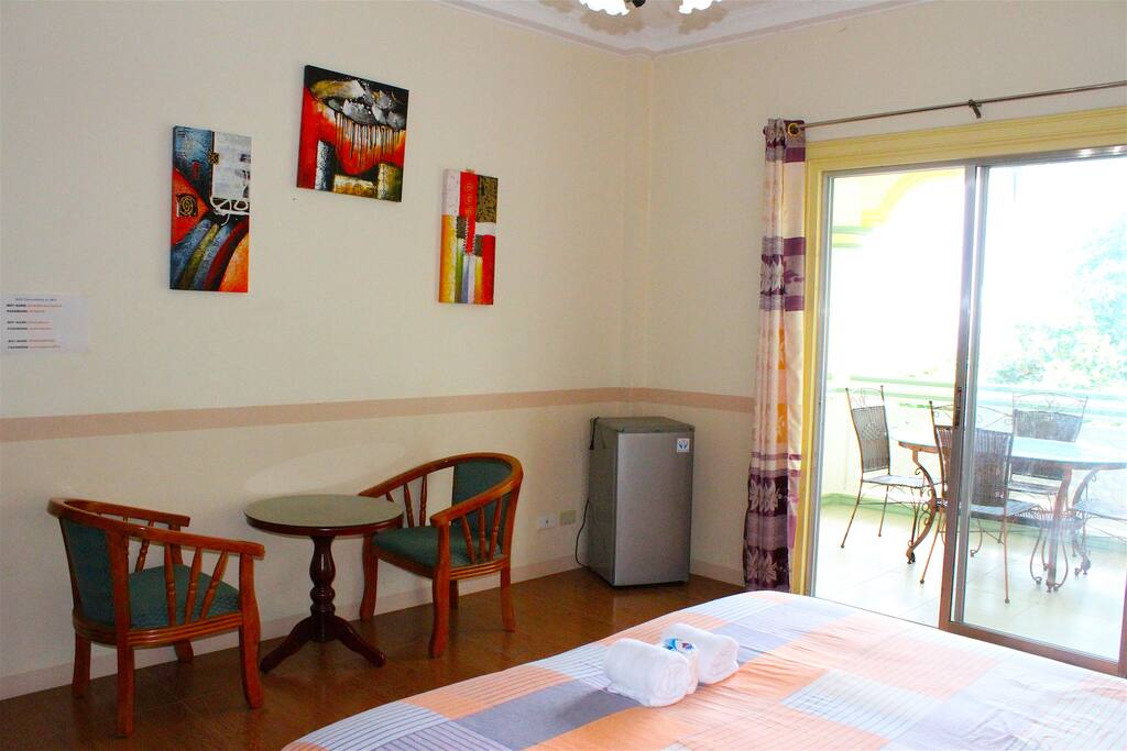 A coffe table and a small ref in your own room