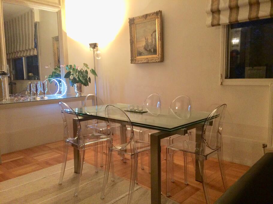 Living room corner with glass table
