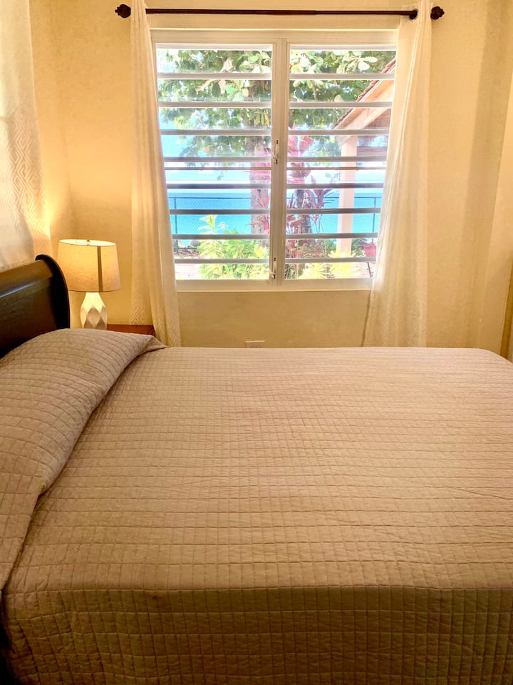 Dhomë gjumi me madhësi "queen" me pamje nga oqeani. 