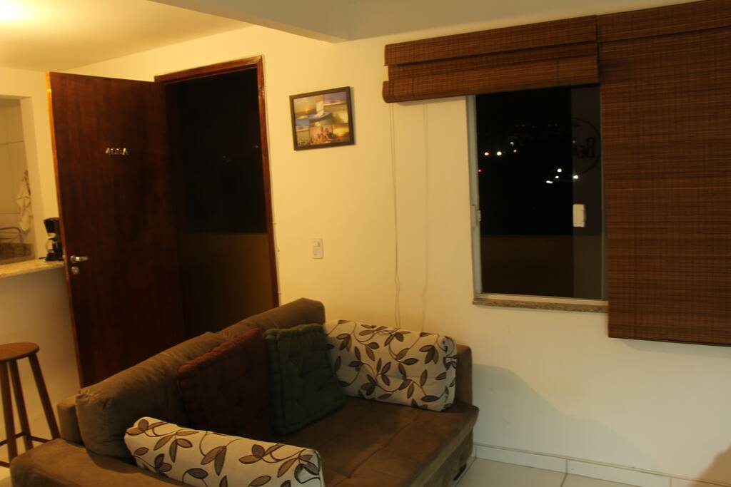 Living room with front door open
