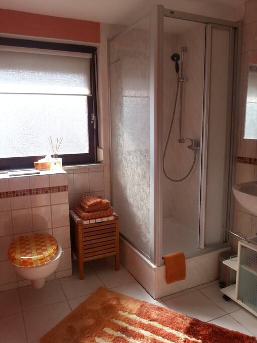 Bad mit Dusche/WC und Waschbecken