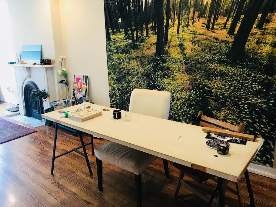 indoor forest! long table for eating/working