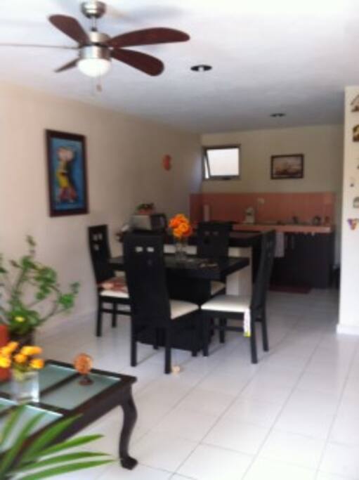 Livingroom & kitchen in the background
