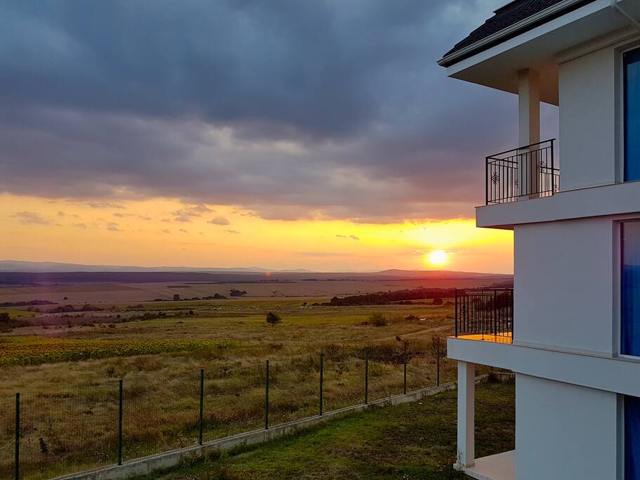 Apartment house at sunset