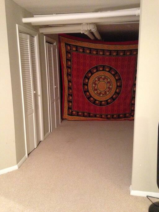 Extra space in master bedroom for air mattress- we have a queen size we can set up for you.