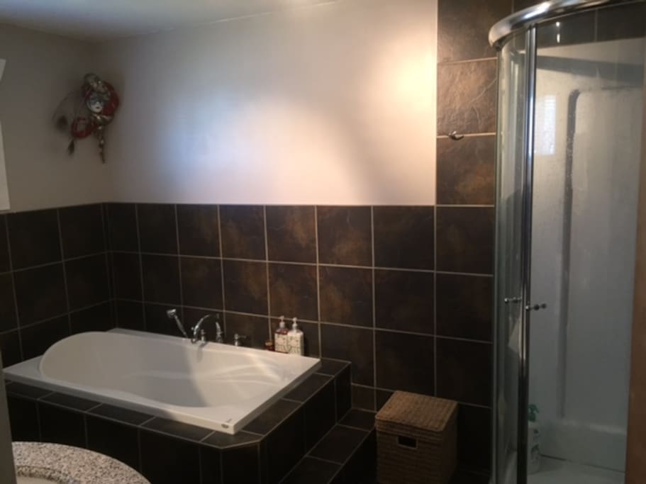 Great luxurious bathroom with soaker tub and separate shower