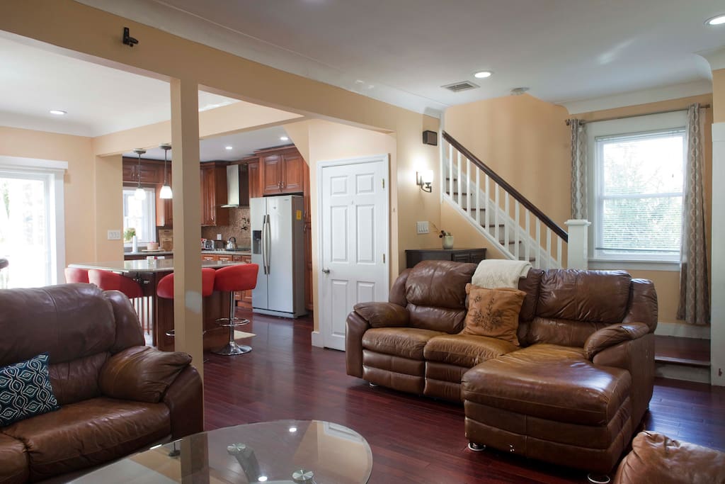 Living room with open layout kitchen