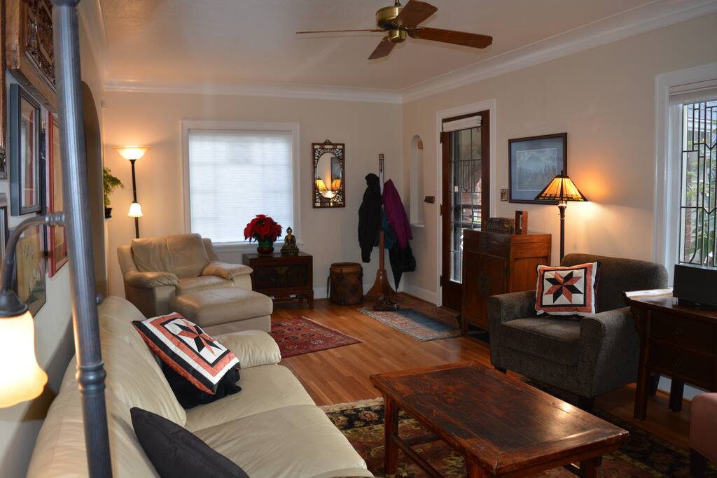 L-shaped living and...
