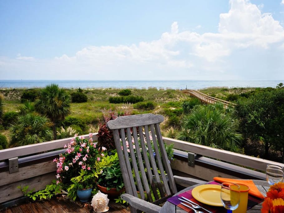 Master suite balcony with spectacular panoramic vistas of Tybee Beach and the Atlantic Ocean