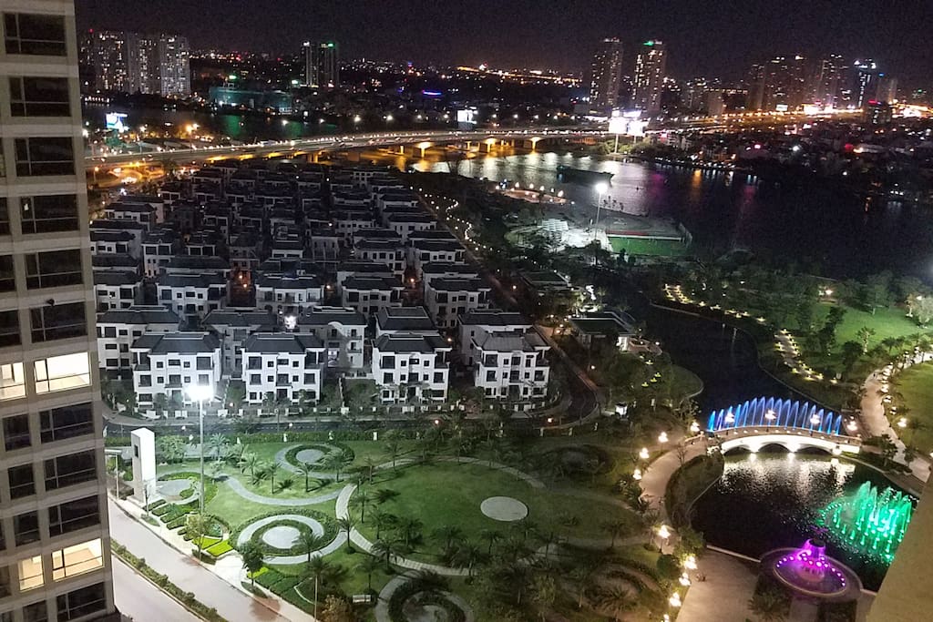Beautiful view of villa, park, and river from our balcony.