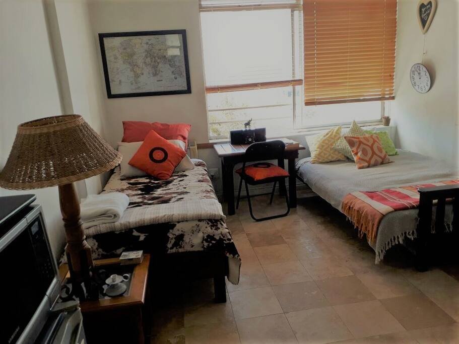 Single bed and sofa bed when opened will be a double bed