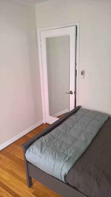 Full length mirrored door with privacy keyed lock (you will receive key).