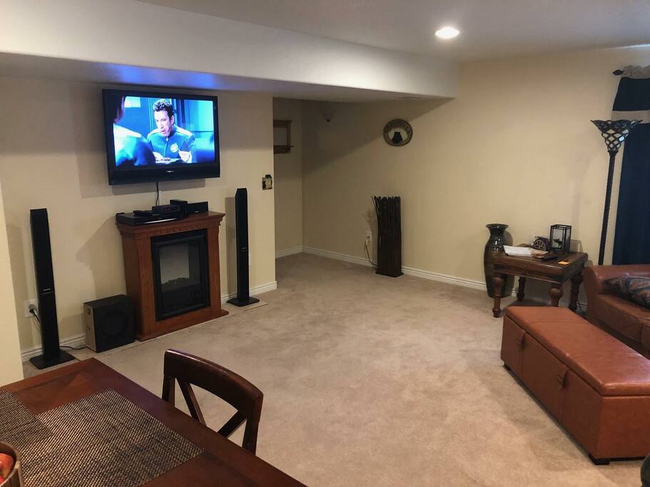 42 inch plasma TV with surround sound! Fireplace heater to keep you warm.