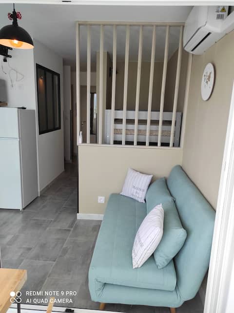 Annonce Airbnb populaire: Renovated 4-person apartment, sea view with air conditioning / private parking à Canet En Roussillon