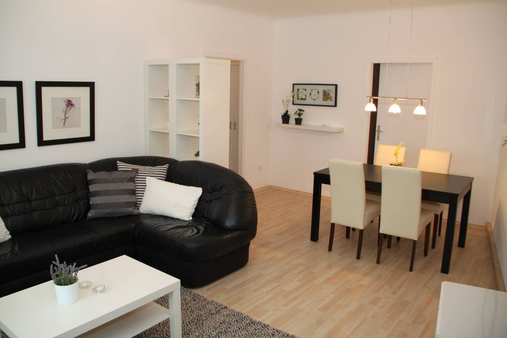 Living room, couch expands to a bed