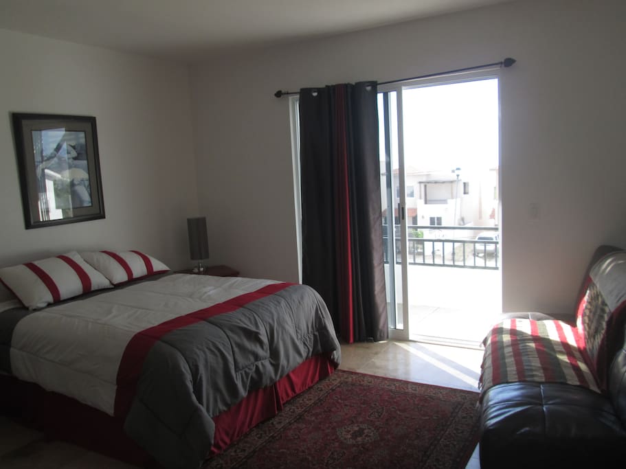 This is the room with queen bed and futon that pulls out to bed.