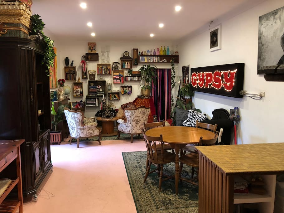 THE LOUNGE! We love our little warehouse space, complete with the lights up sign from the original Australian production of GYPSY.