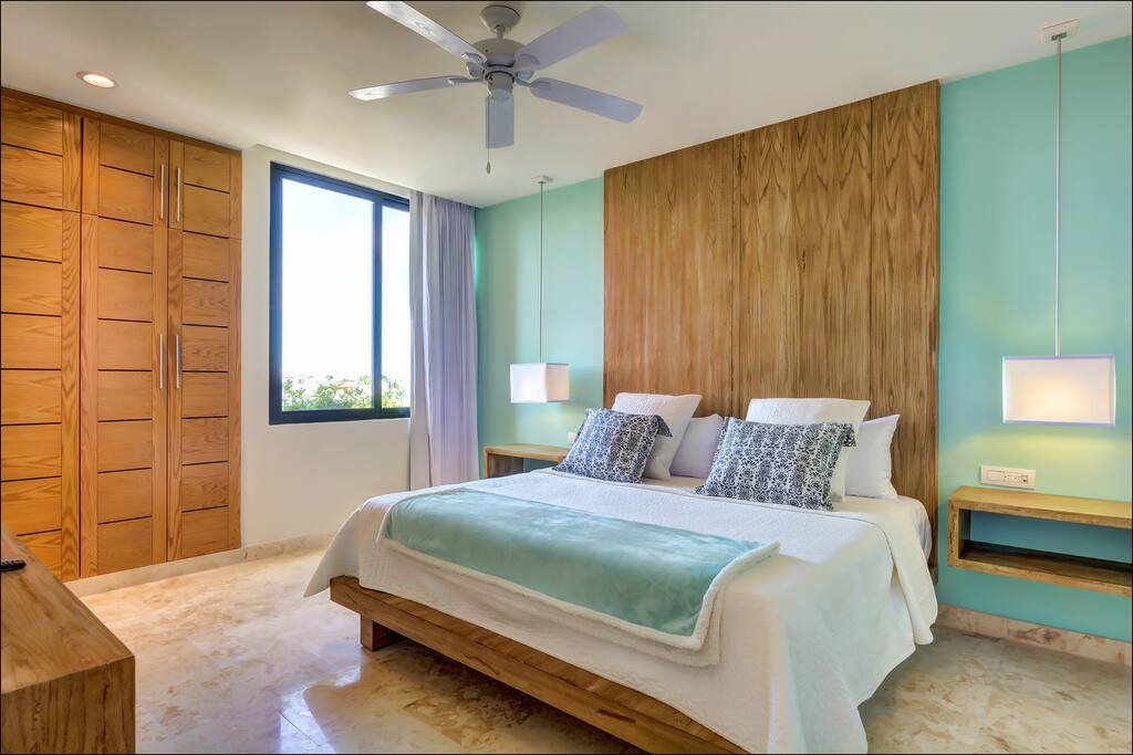 Master bedroom, closet space, tv and attached bathroom