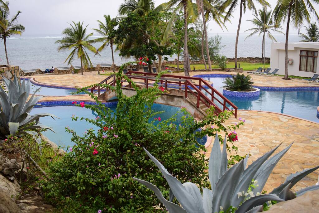 Aerial view of the swimming pool area
