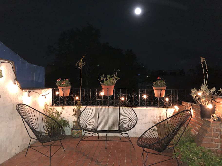 The terrace is set up so you can enjoy it day or night