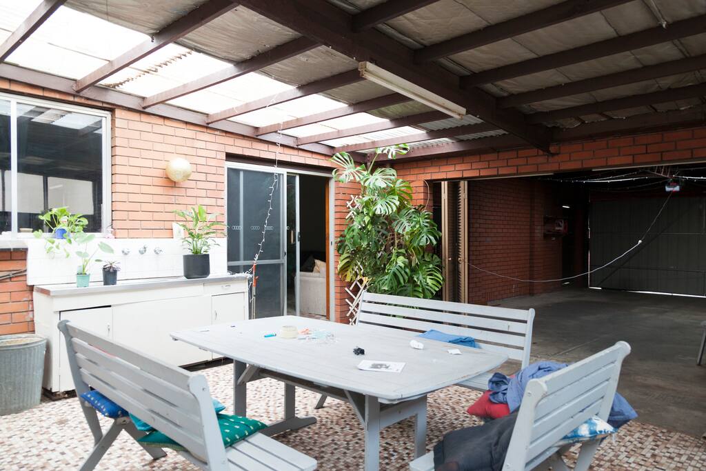 Outdoor seating/garage