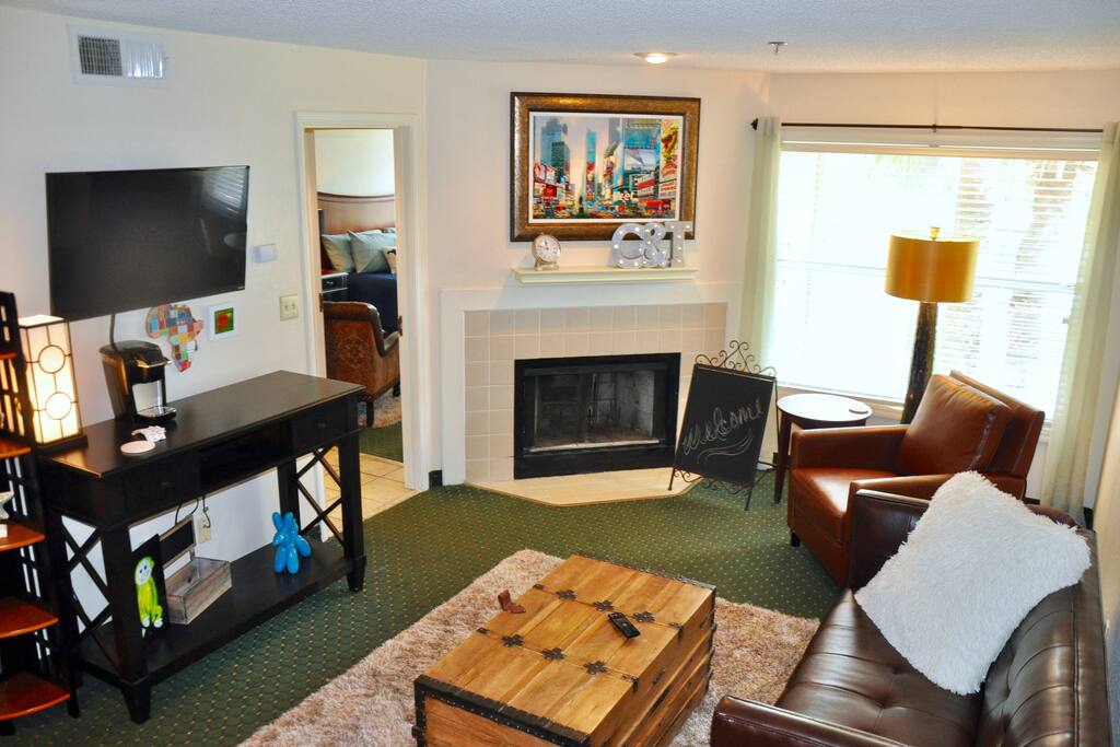 Make yourself at home in our leather living room!