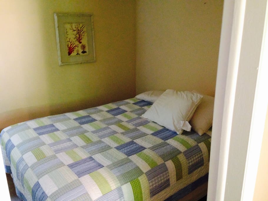 Bedroom with closet and full size dresser.