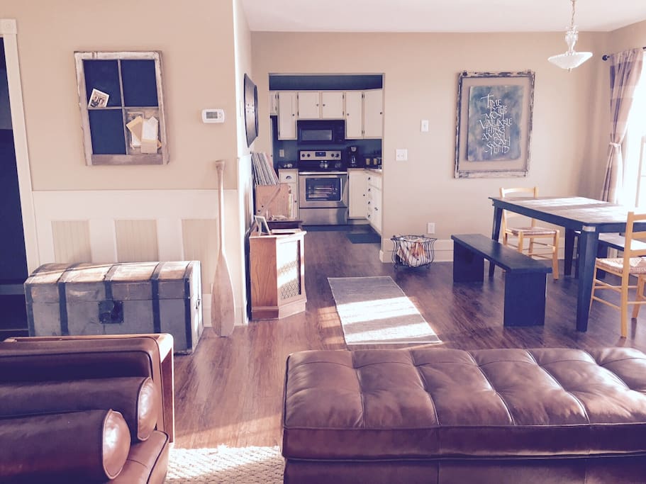 Shot of the dining room looking into the kitchen.