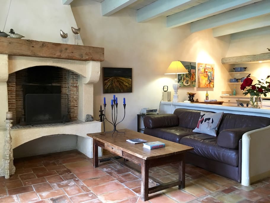 Living room and fireplace