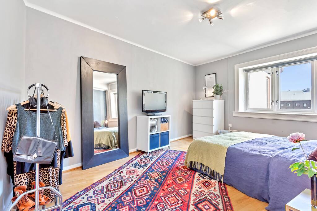 Big bedroom with a queensize bed.