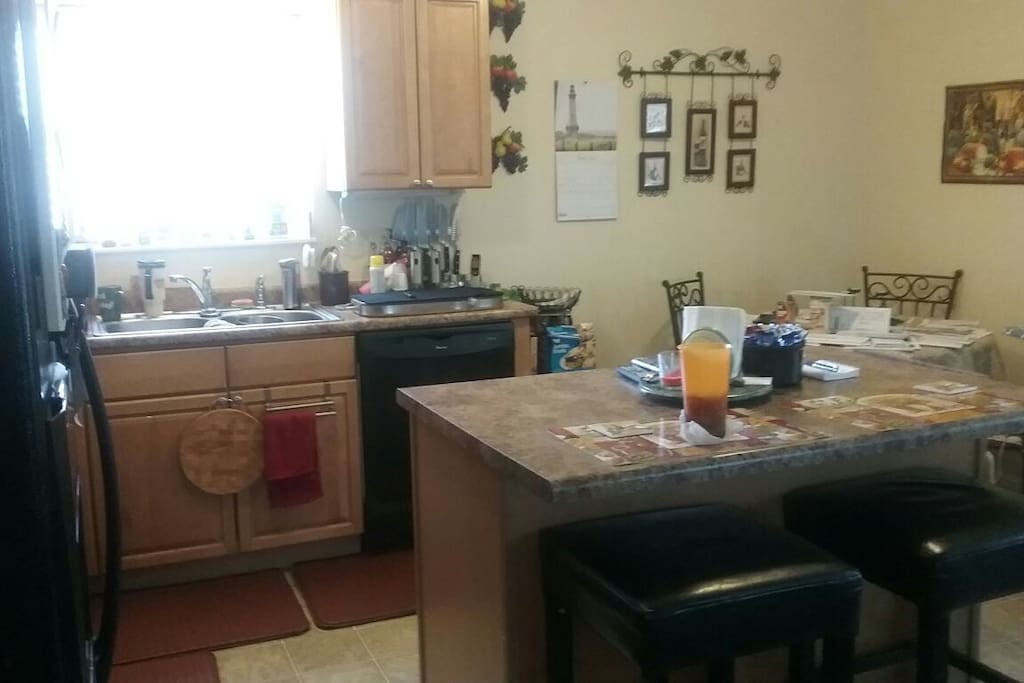 Open kitchen with island bar