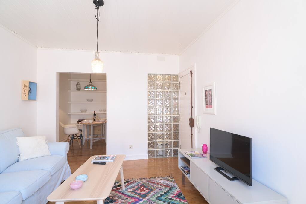 Living room with dining room view