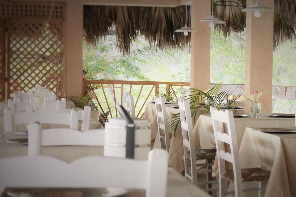 Rooftop dining area.