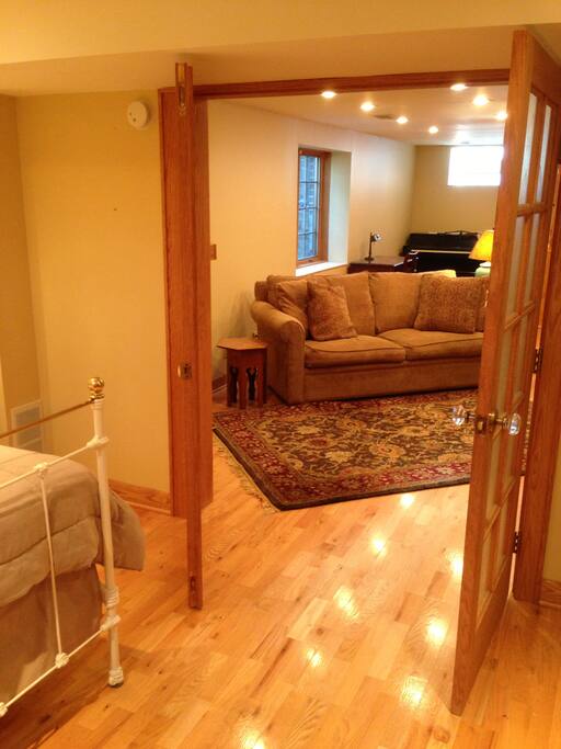 A south-facing, 48" x 42" egress window makes for an unusual and inviting space.