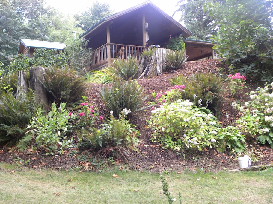Looking at the house from the pond area.