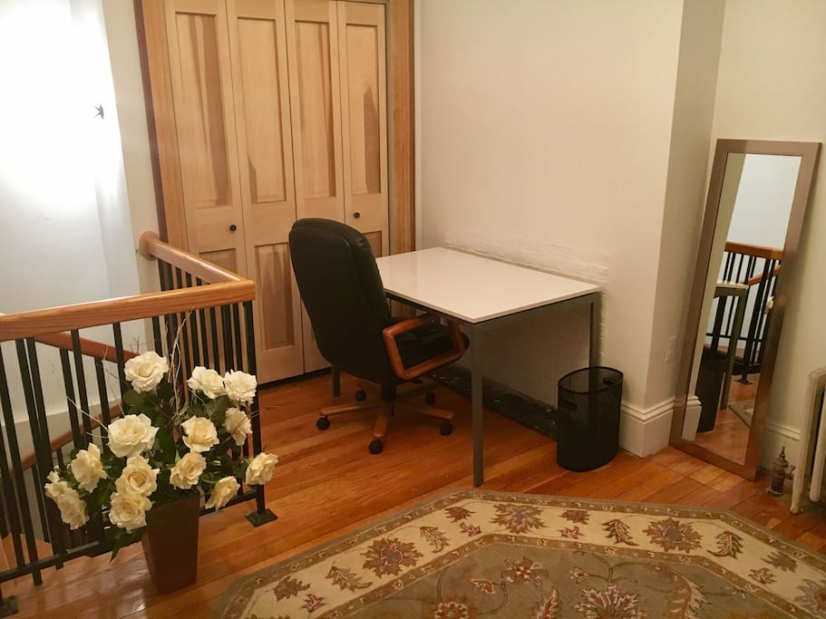 Closet, large working space, and long mirror to get ready