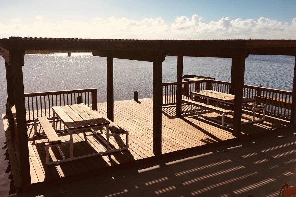 Shared dock overlooking the canal.