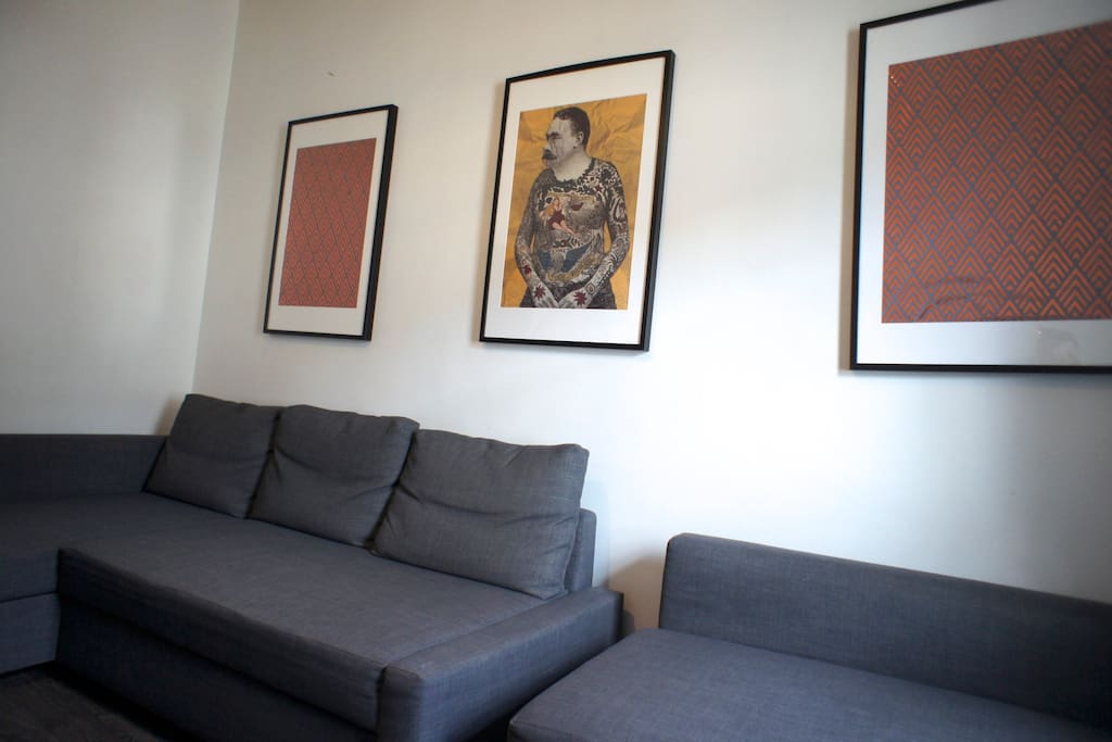 Here's your living room, with two double sofa-beds