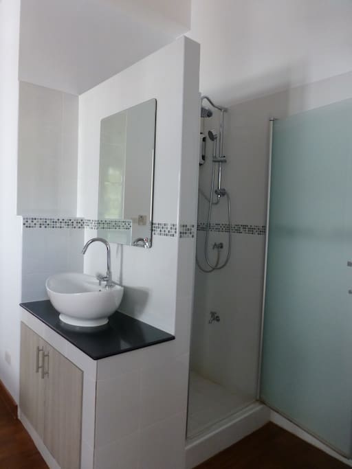 Shower and lavatories in the bedroom