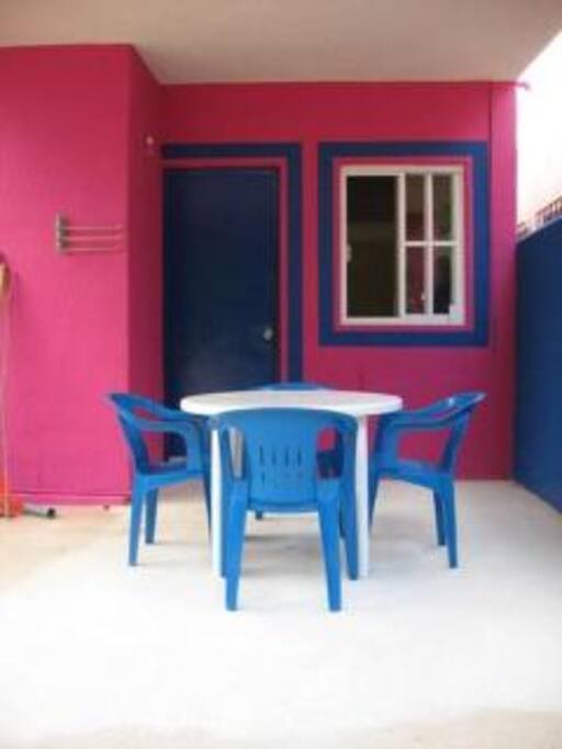 Rear of house with private patio.