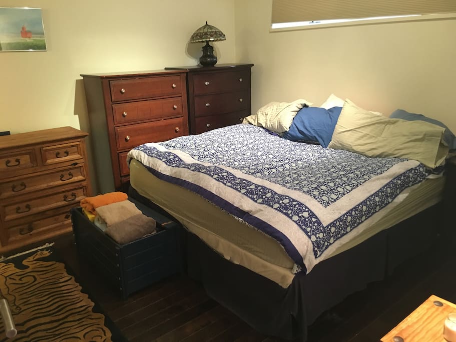Master bedroom: King size bed! Uber comfy. Master bath attached.