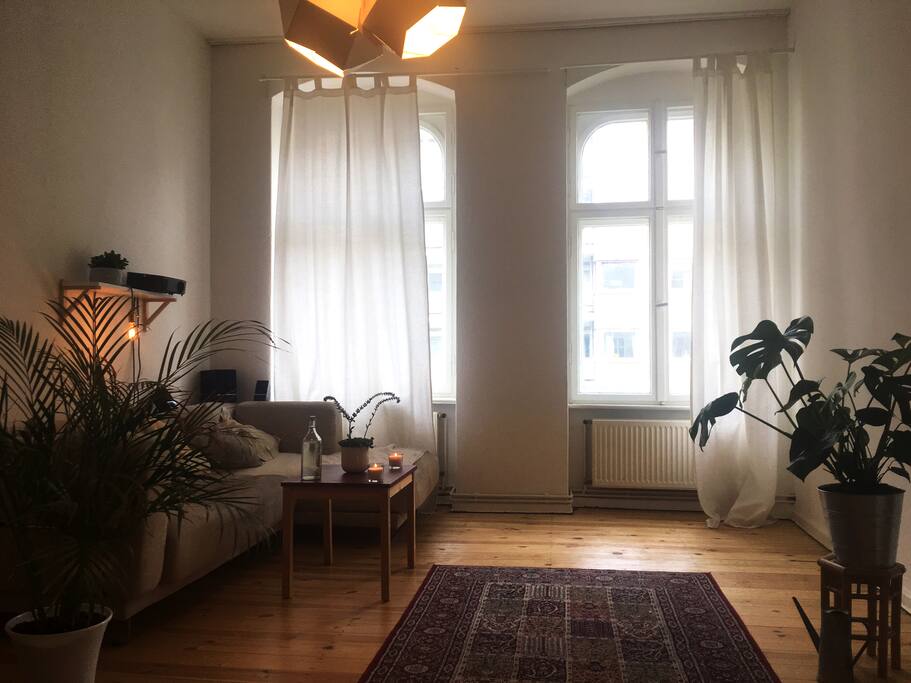 When entering the light-flooded living-room.